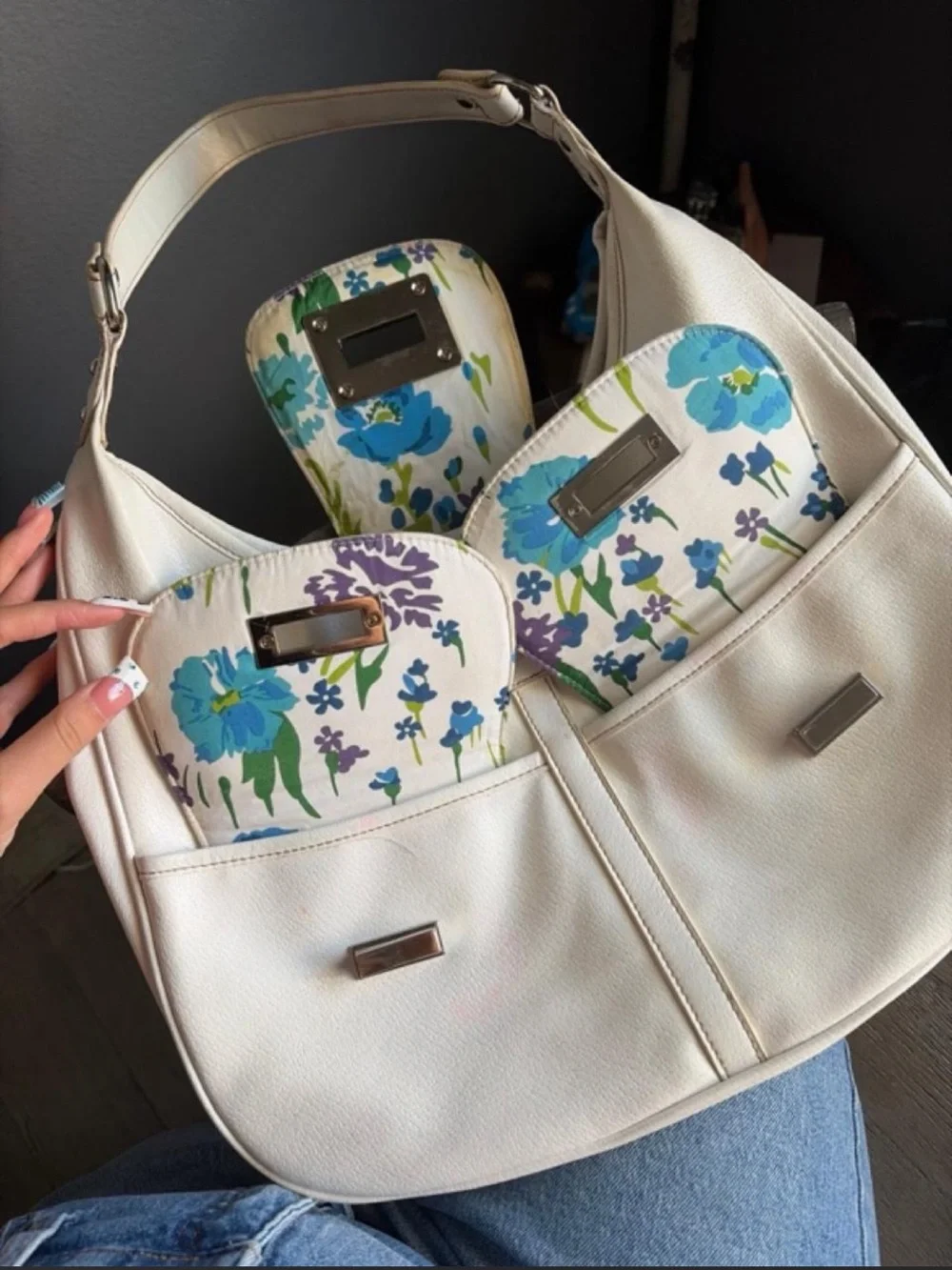 Merona Cream Leather Hobo Shoulder Bag